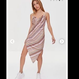 Cheetah-print satin asymmetrical cowl-neck dress size S